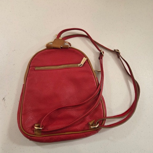 Valentina Red Pebbled Italian Leather Sling Backpack Convertible Small Bag - Picture 2 of 10